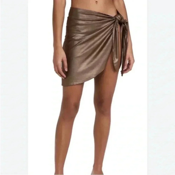 NWT Good American Mocha Foil Leg Daze Mesh Tie Sarong Coverup, Size XS-XL - Picture 1 of 9